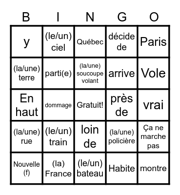 Comment Y Aller Bingo Card