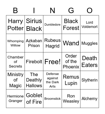 Harry Potter Bingo Card