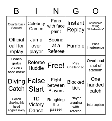 Super Bowl Bingo Card