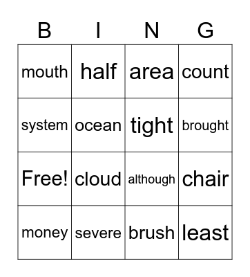 5th Grade Spelling Bingo Card