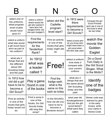 Historic Girl Scout Bingo Card