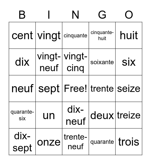 1-100 Bingo Card