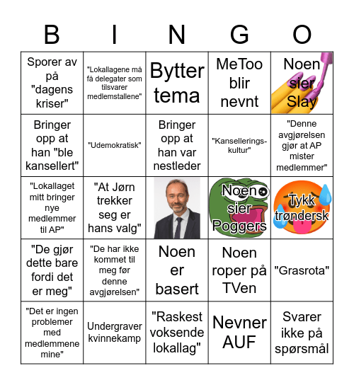 Giske sutredebatt Bingo Card