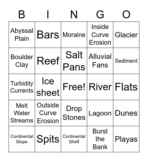 Sediment Deposition Bingo Card