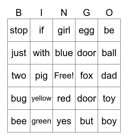 Ella's Spelling Words Bingo Card