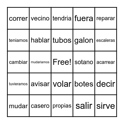 Mango Street Vocab Part 2 Bingo Card