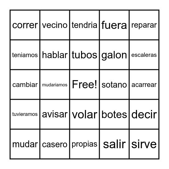 Mango Street Vocab Part 2 Bingo Card