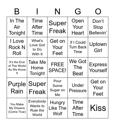 80'S HITS! Bingo Card