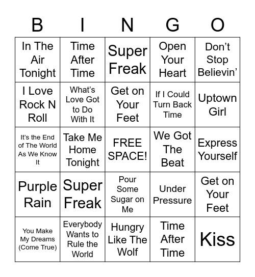 80'S HITS! Bingo Card
