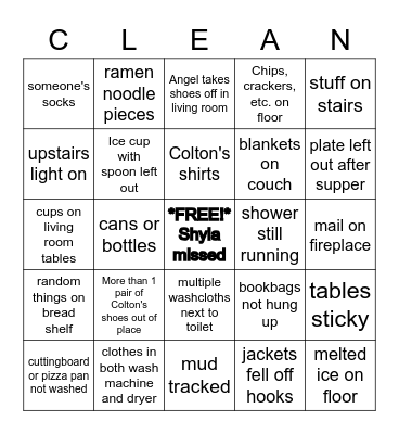 Rayfield House Mess Bingo Card