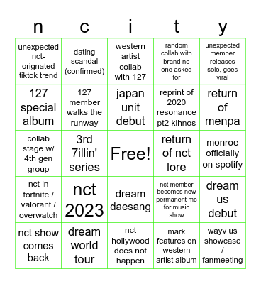 nct prediction 2023 bingo Card