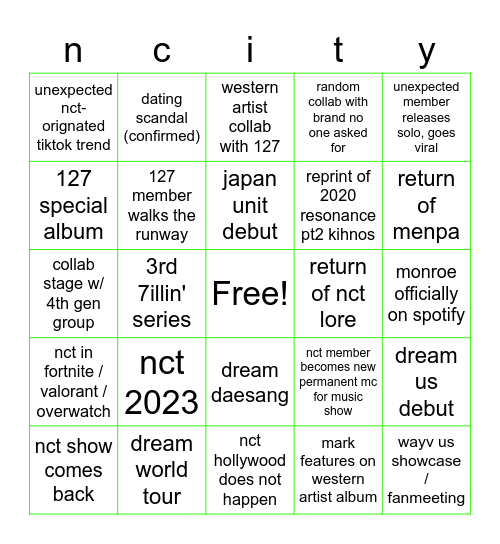 nct prediction 2023 bingo Card