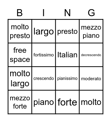 Musical Terms BINGO Card
