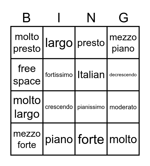 Musical Terms BINGO Card