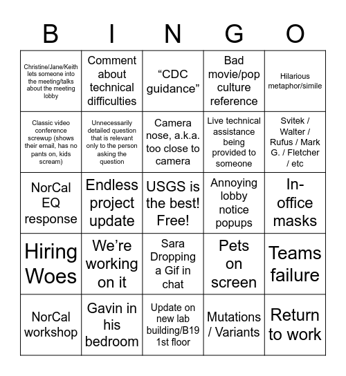 ESC All Hands Bingo Card