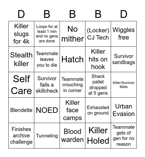 DBD BINGO Card