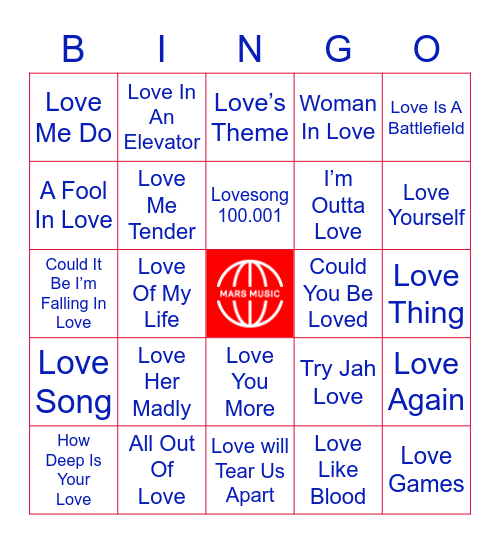All You Need Is Love Bingo Card