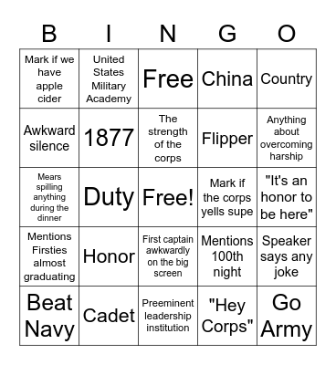 Flipper Dinner Bingo Card