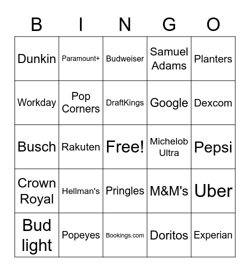 Super Bowl LVII Commercials Bingo Card