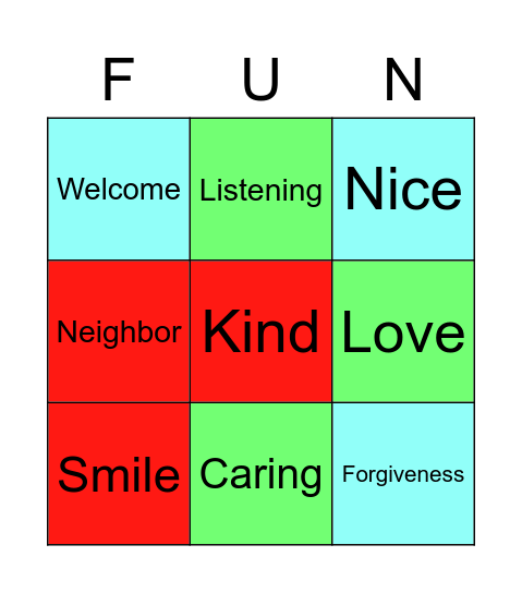 Friendship Bingo Card