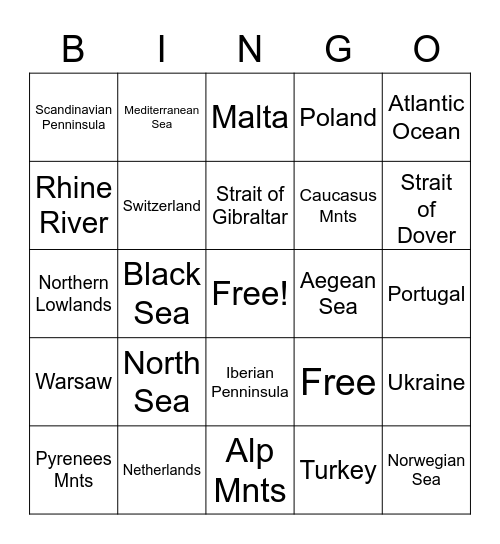 European Bingo Card