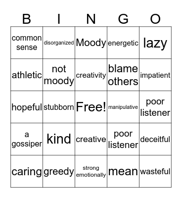 Personal strengths and limitations Bingo Card