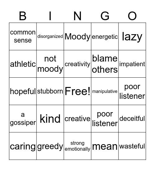Personal strengths and limitations Bingo Card