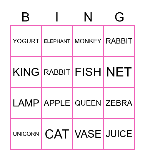 ABC Bingo Card