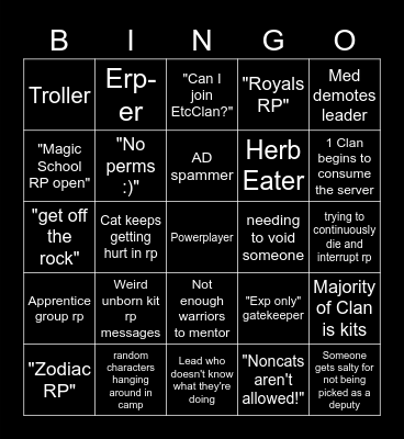 Warrior Cats: Ultimate Edition Bingo Card