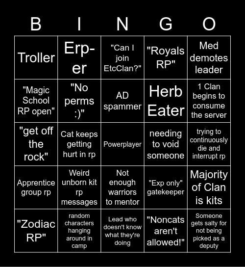 Warrior Cats: Ultimate Edition Bingo Card