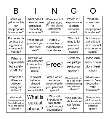 Boundaries Bingo Card