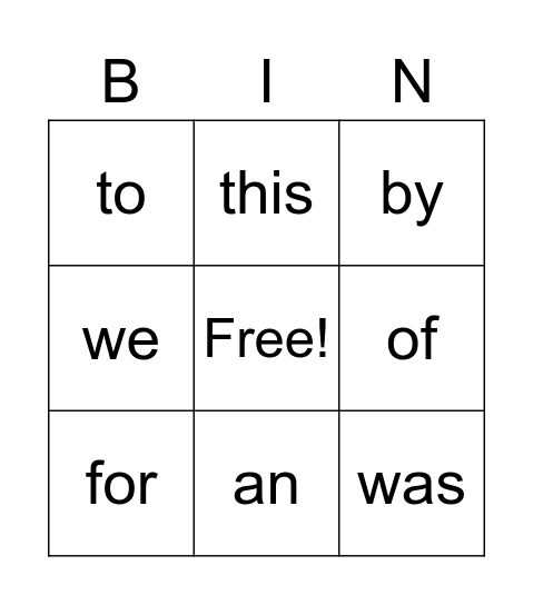 Week 1 Bingo Card