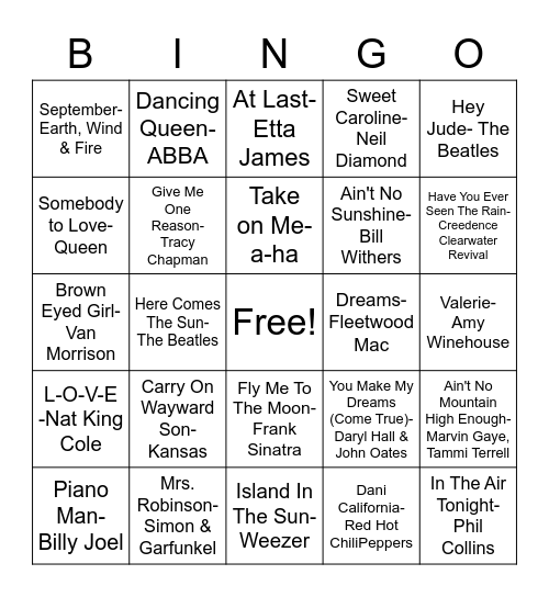 Music BINGO Card