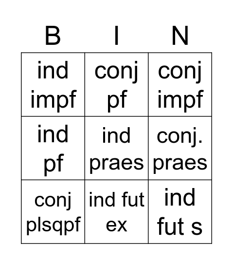 Conjunctief Bingo Card