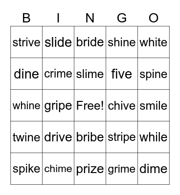 Long i Bingo Card