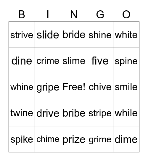 Long i Bingo Card