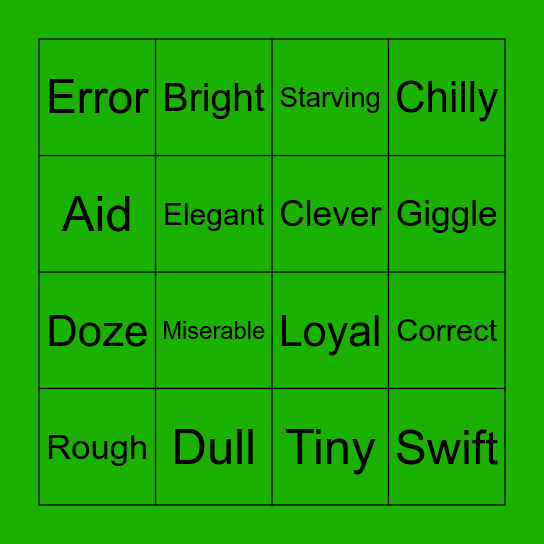 Synonym Bingo Card