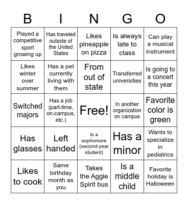 Get to know the members of AED Bingo Card