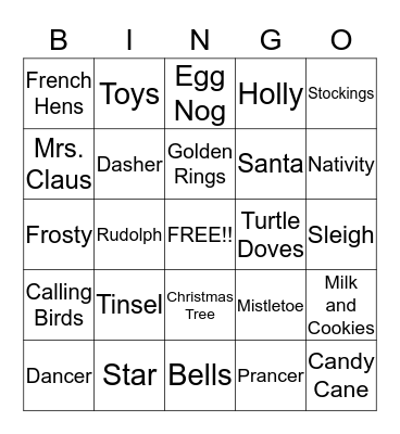 Jenks Christmas Eve Party 2015 Bingo Card