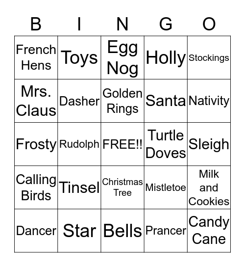 Jenks Christmas Eve Party 2015 Bingo Card
