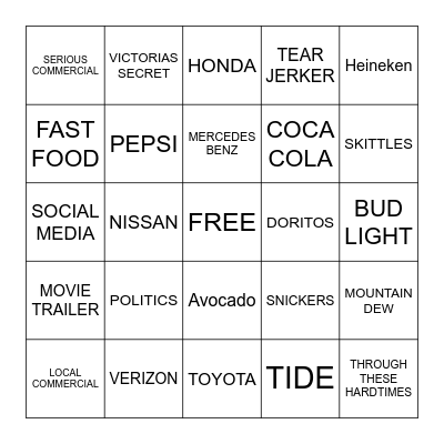 Super Bowl BINGO Card