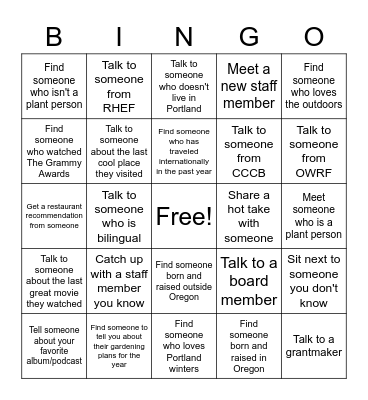 Get to know the Seeding Justice family! Bingo Card