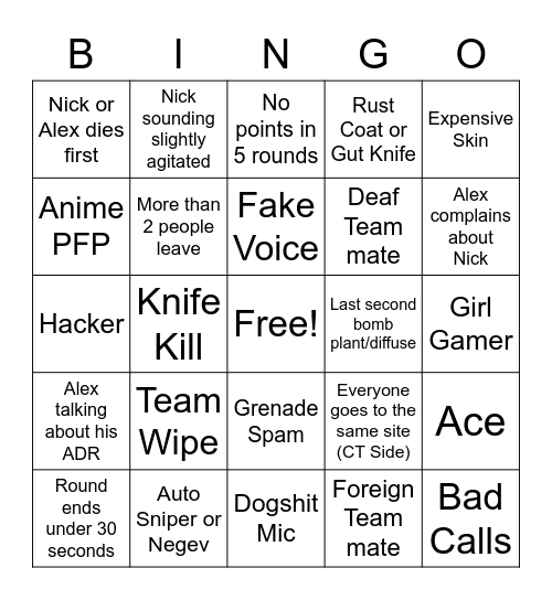 CSGO Bingo Card