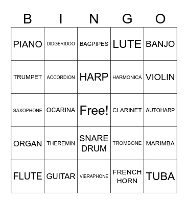 Instrument Bingo Card