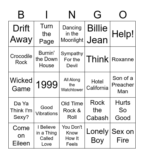 Jukebox Bangers Bingo Card