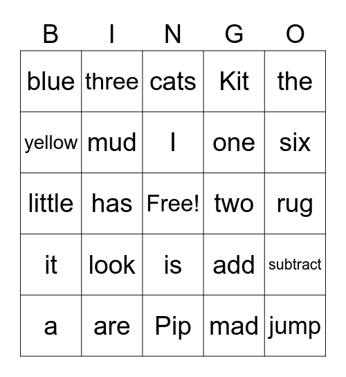 Sight words Bingo Card