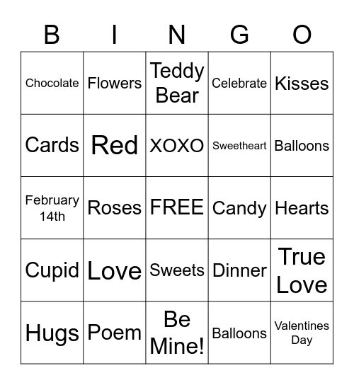 Valentine's Day Bingo Card