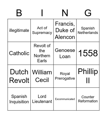 Early Elizabethan England Bingo Card