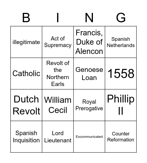 Early Elizabethan England Bingo Card