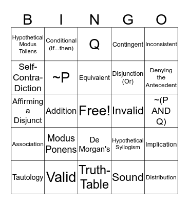 Propositional Logic Bingo Card